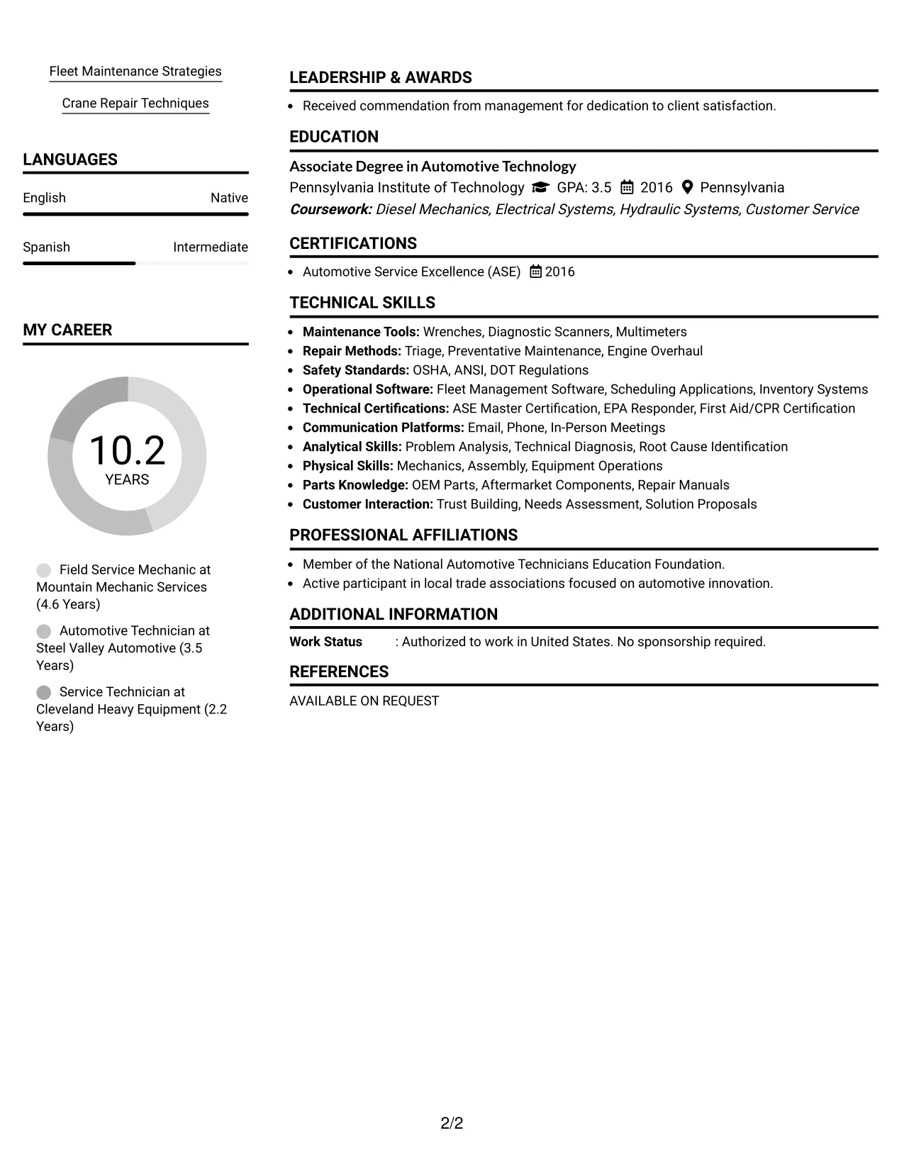 Resume Example Page 2