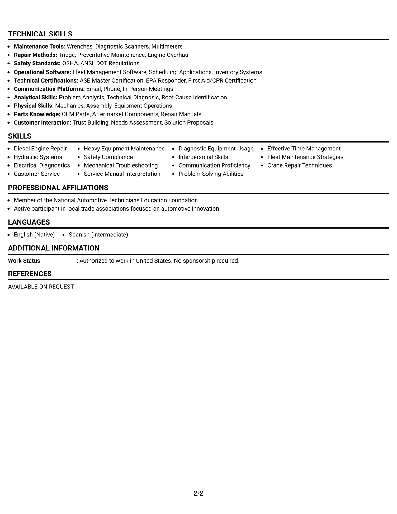 Resume Example Page 2