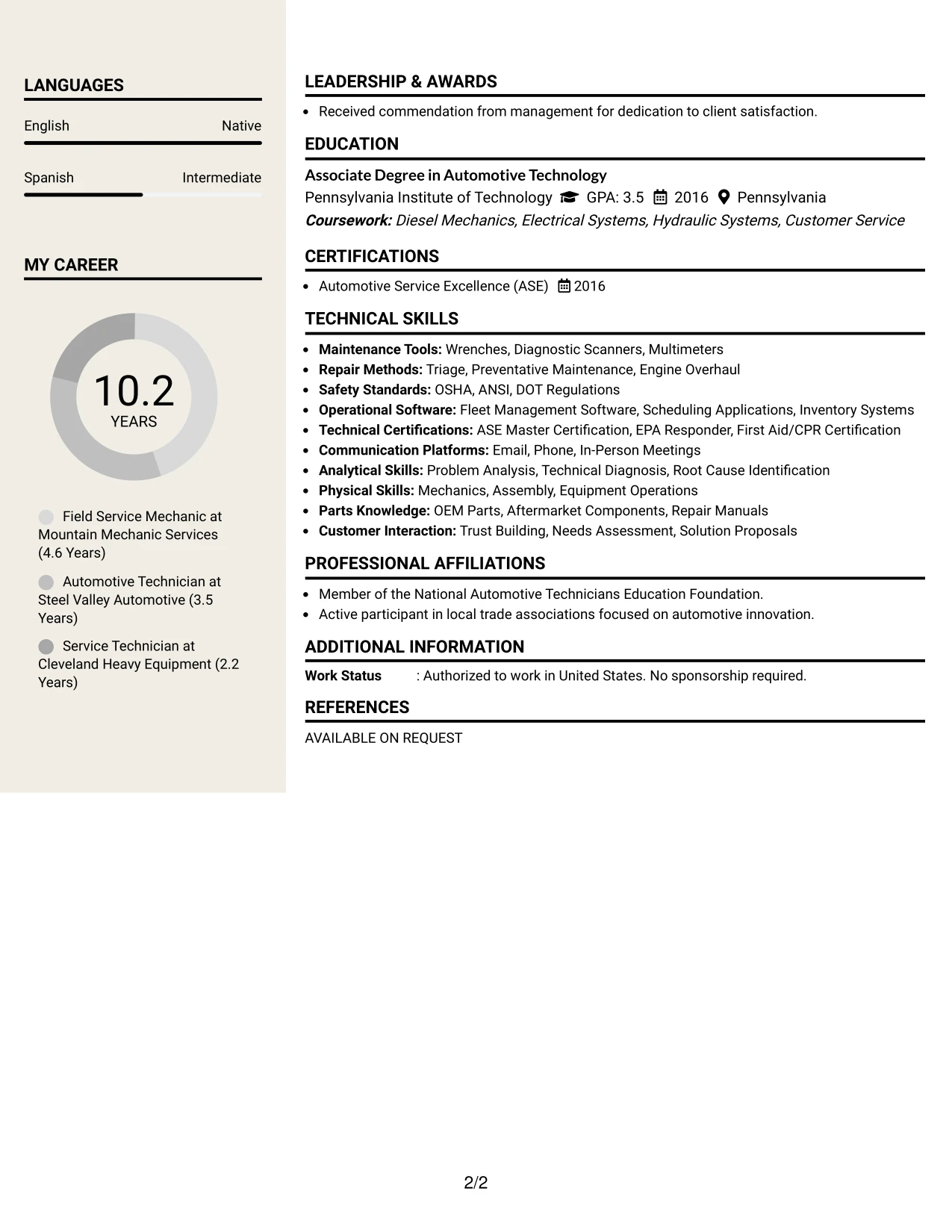Resume Example Page 2