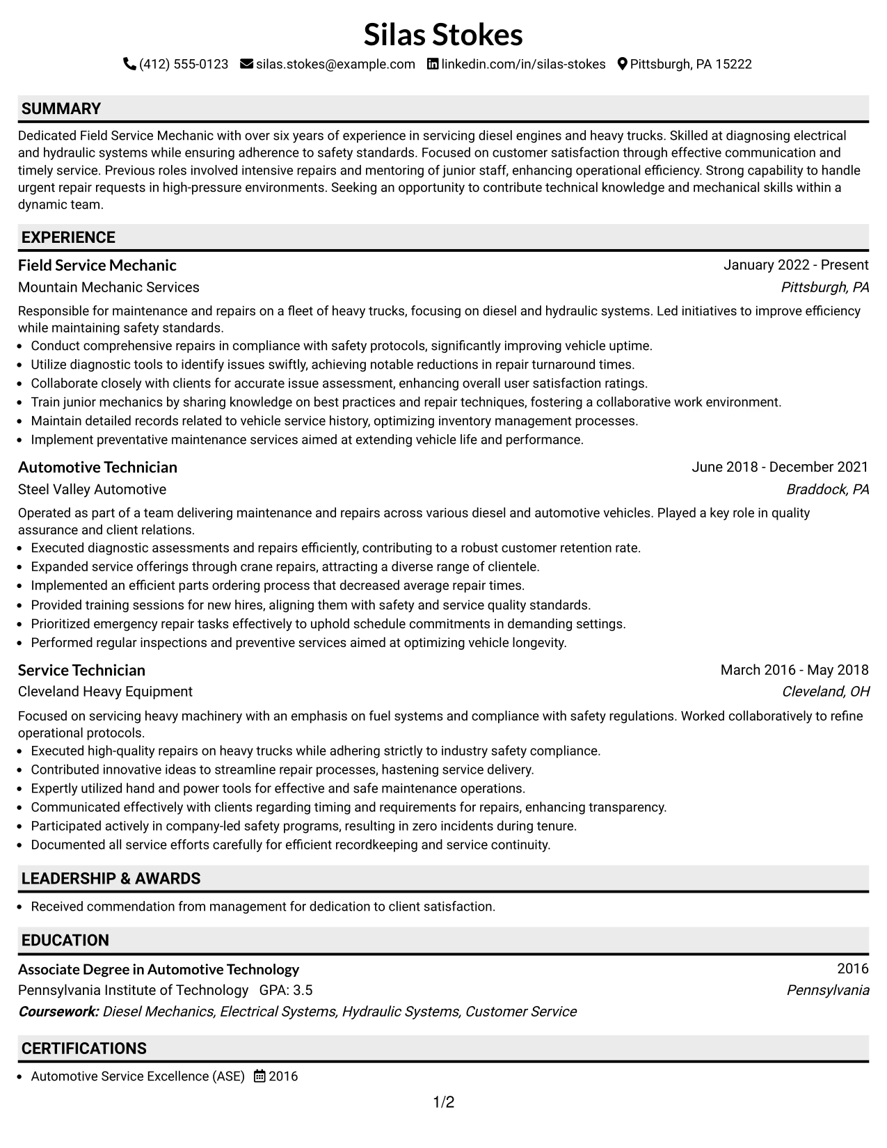 Resume Example Page 1