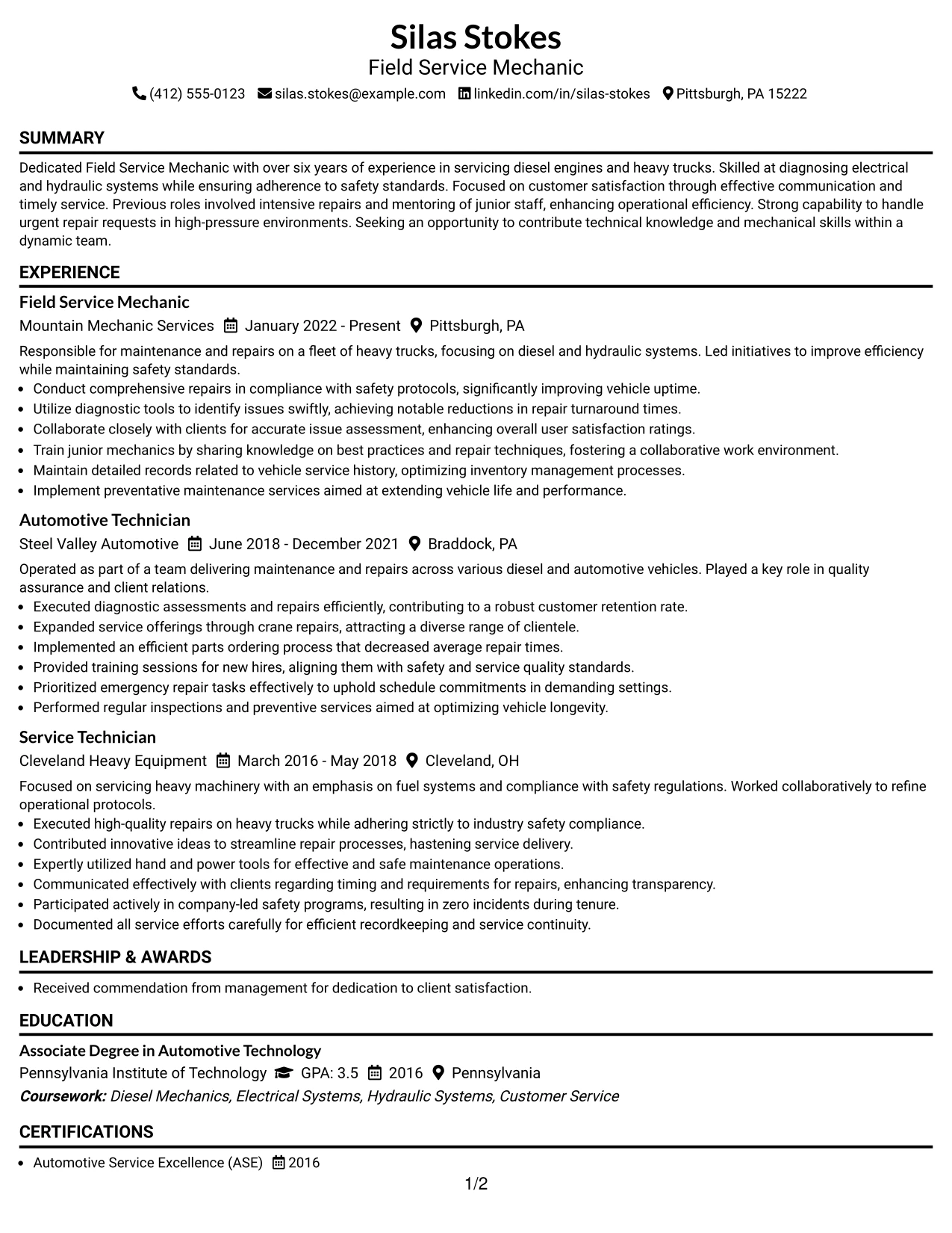 Resume Example Page 1