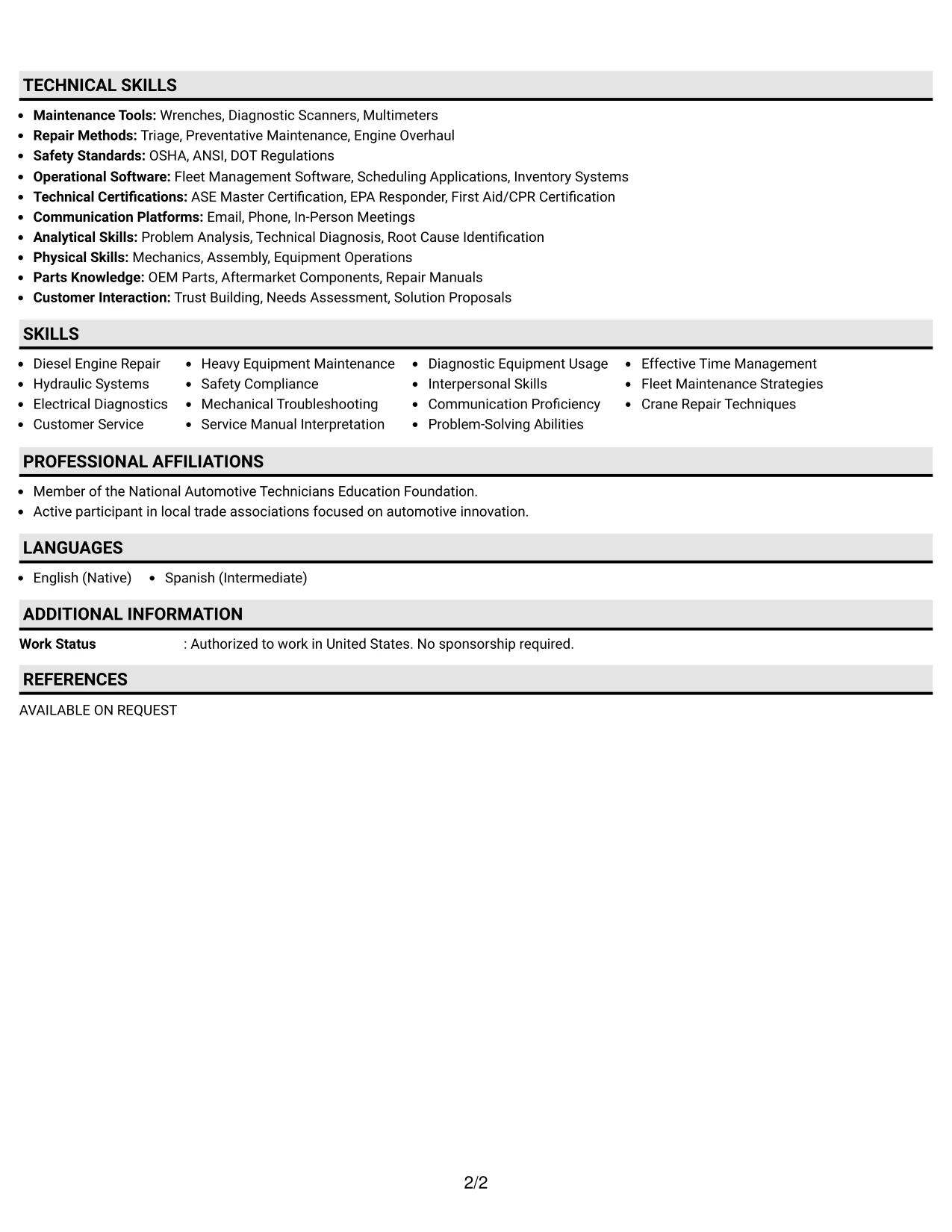 Resume Example Page 2