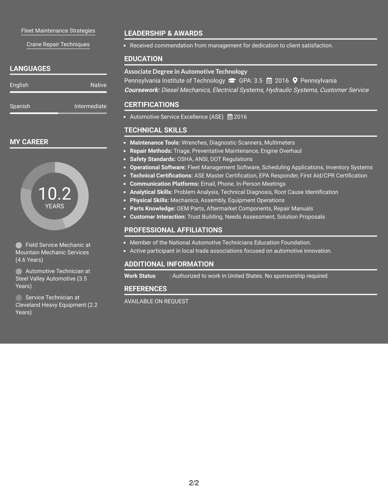 Resume Example Page 2