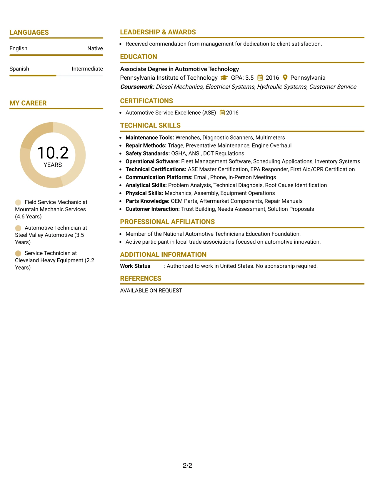 Resume Example Page 2