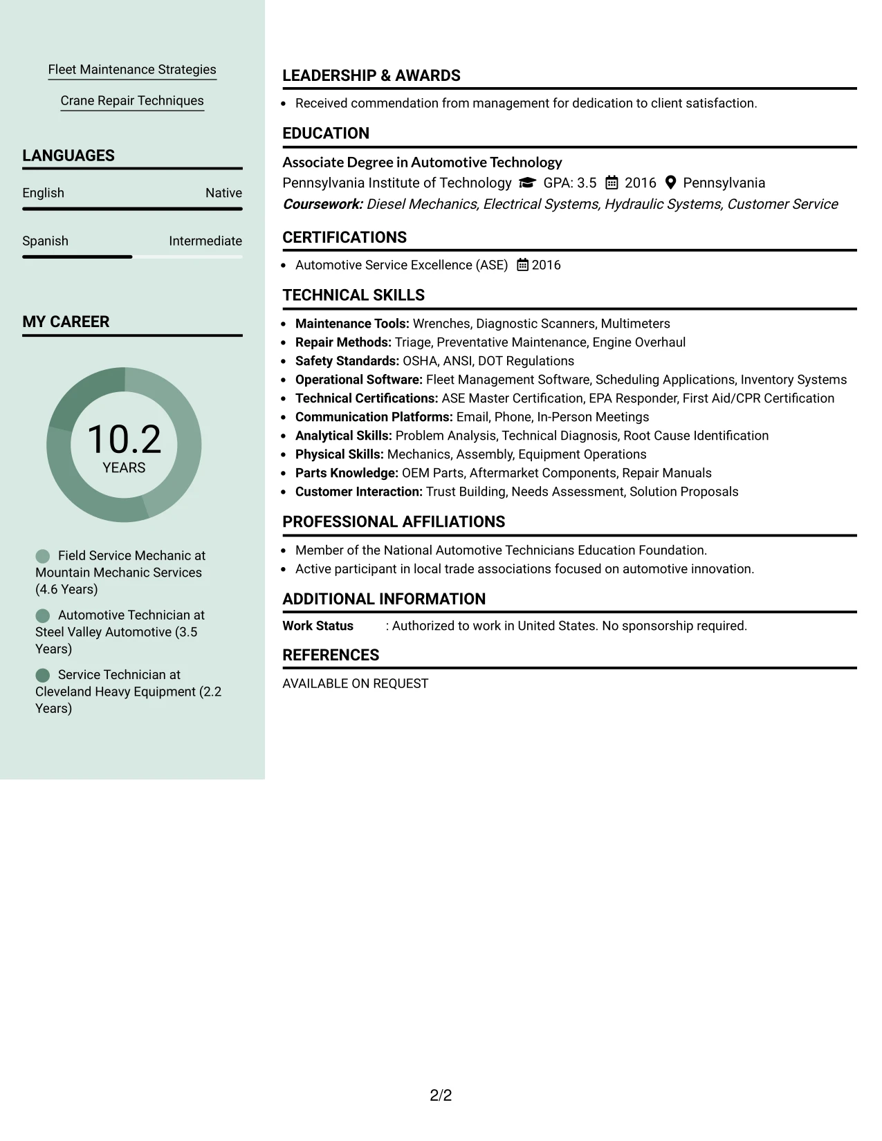 Resume Example Page 2