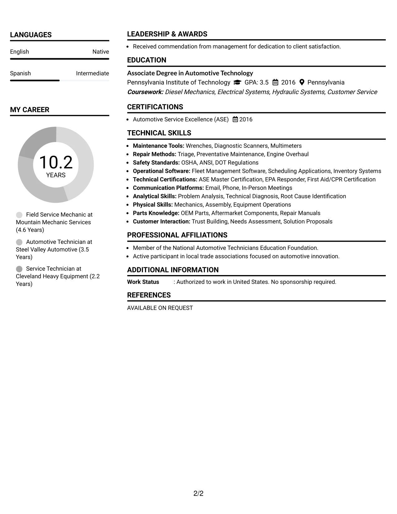 Resume Example Page 2