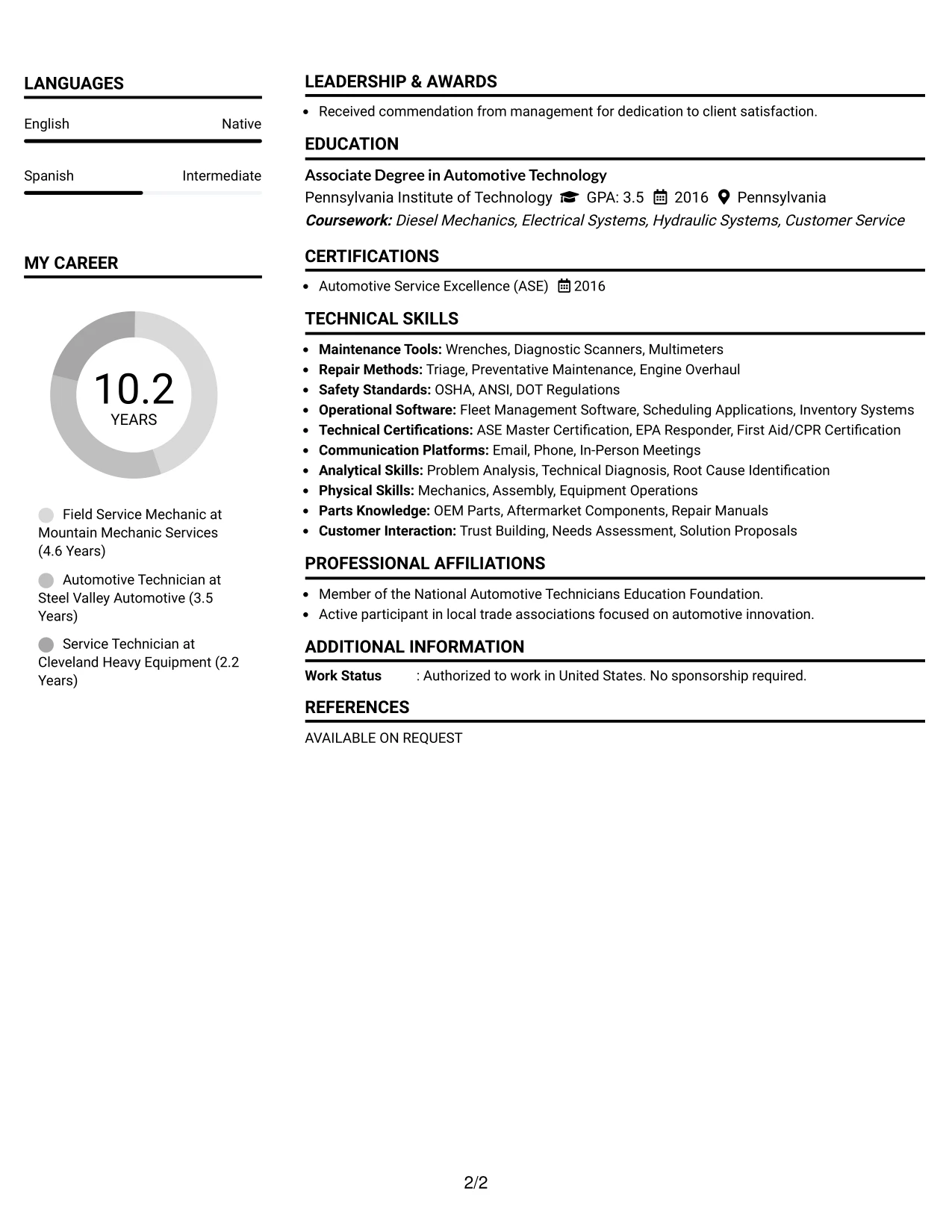 Resume Example Page 2
