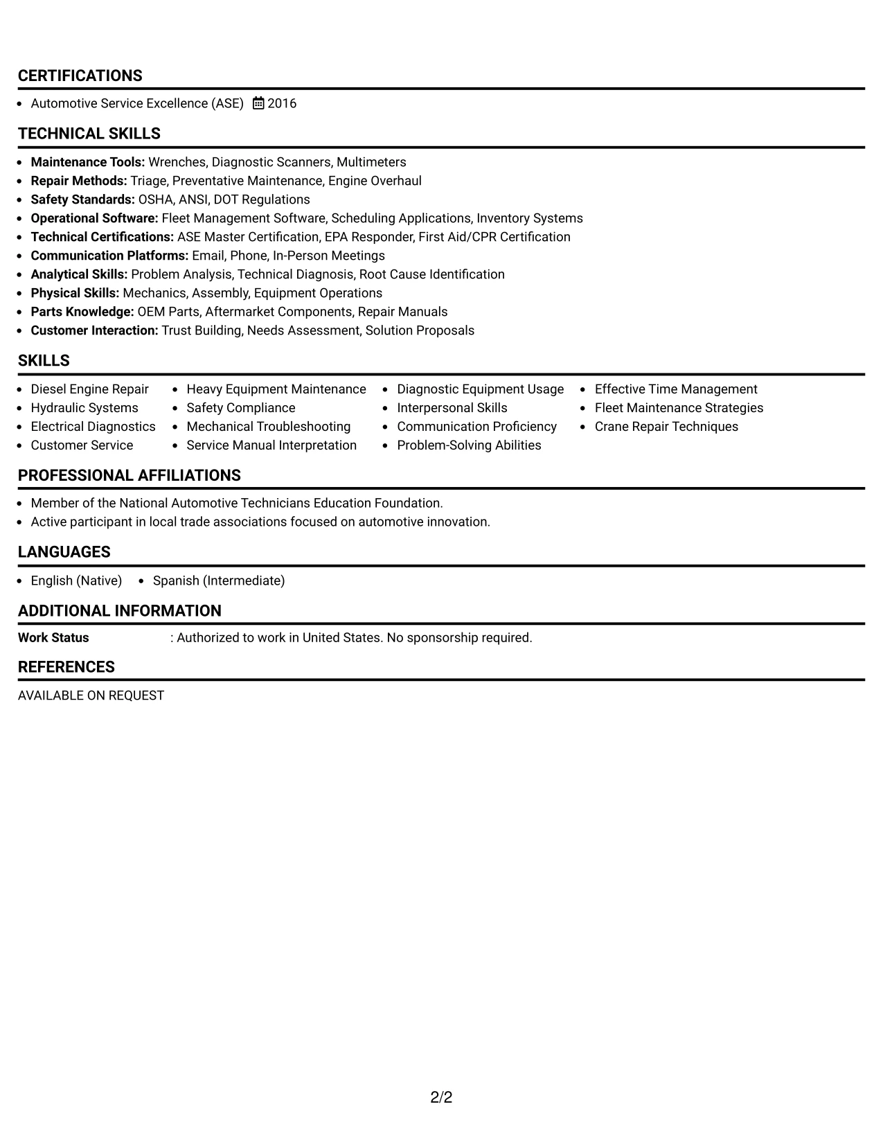 Resume Example Page 2