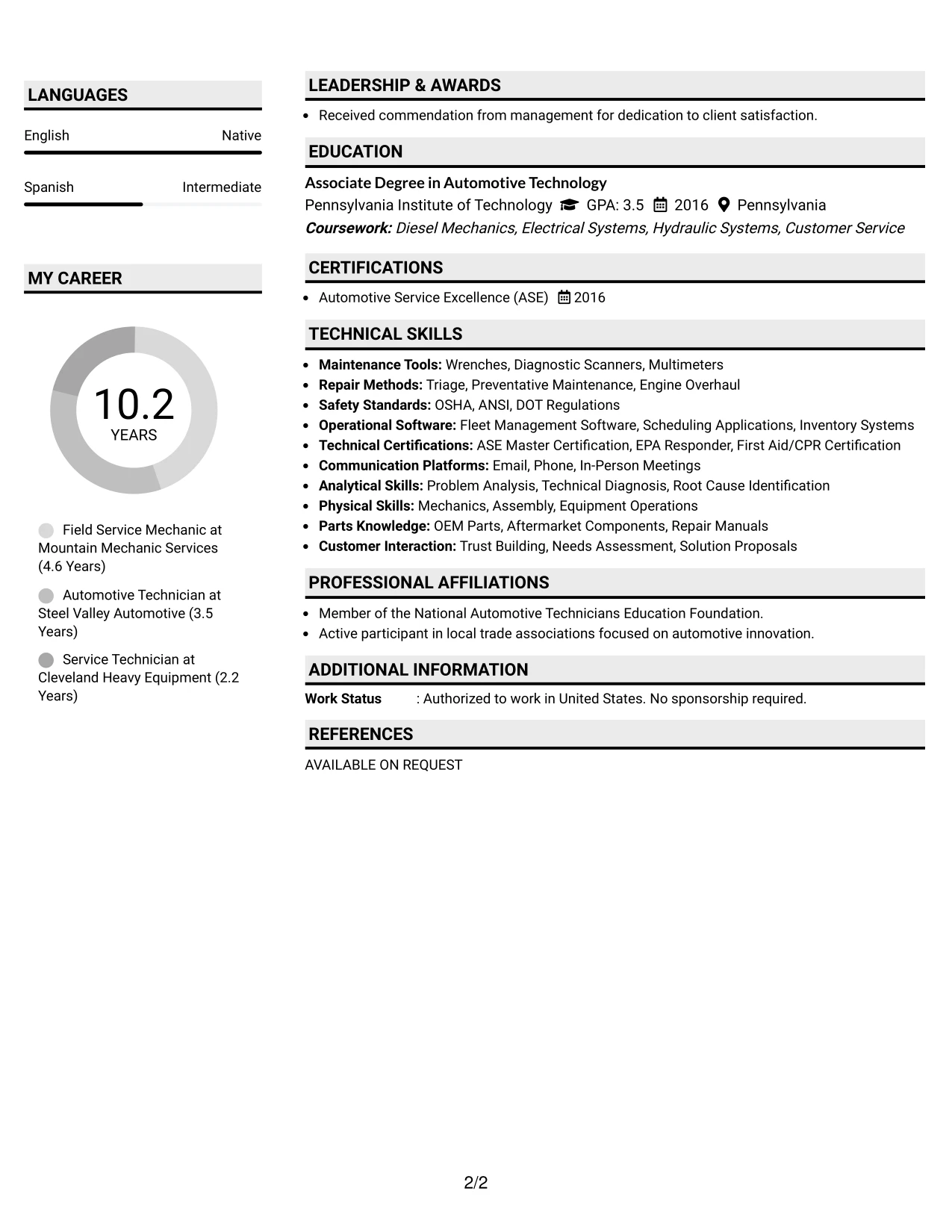 Resume Example Page 2