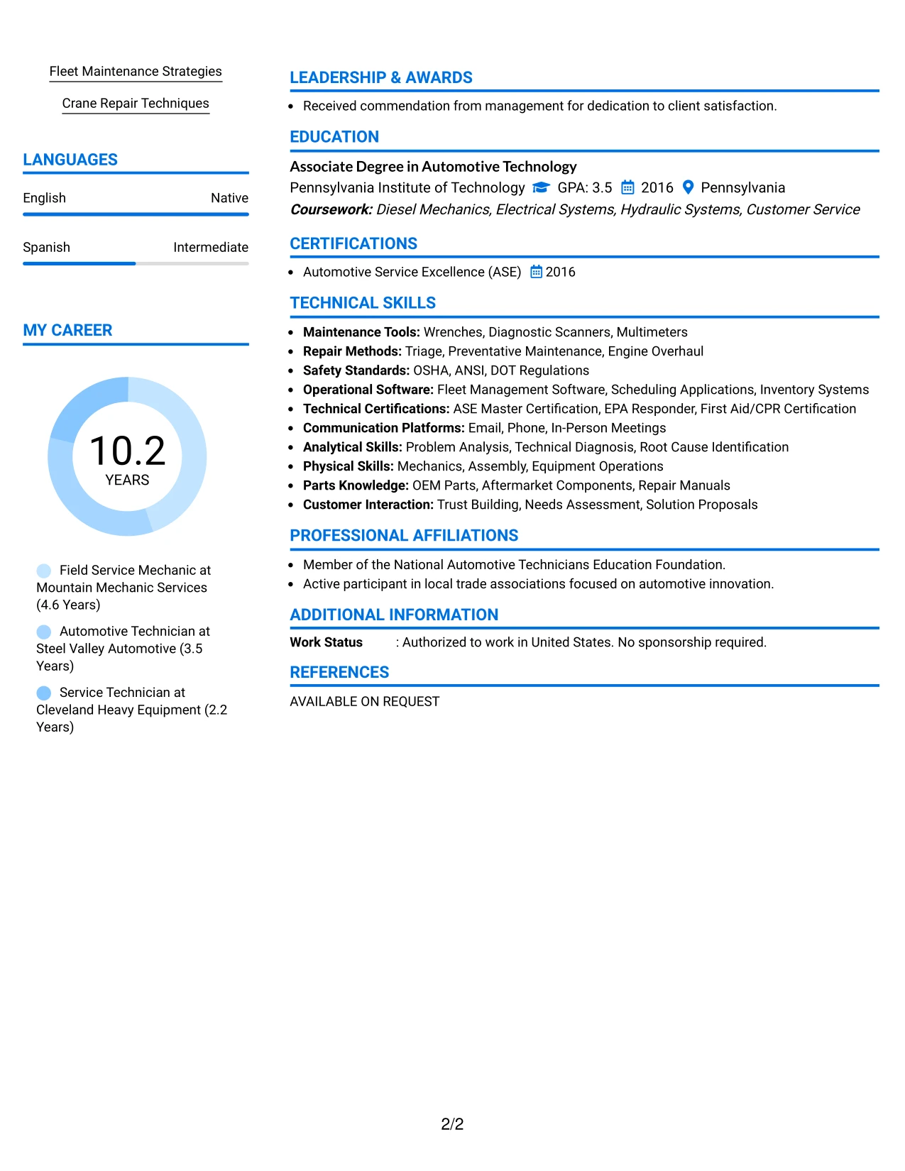 Resume Example Page 2
