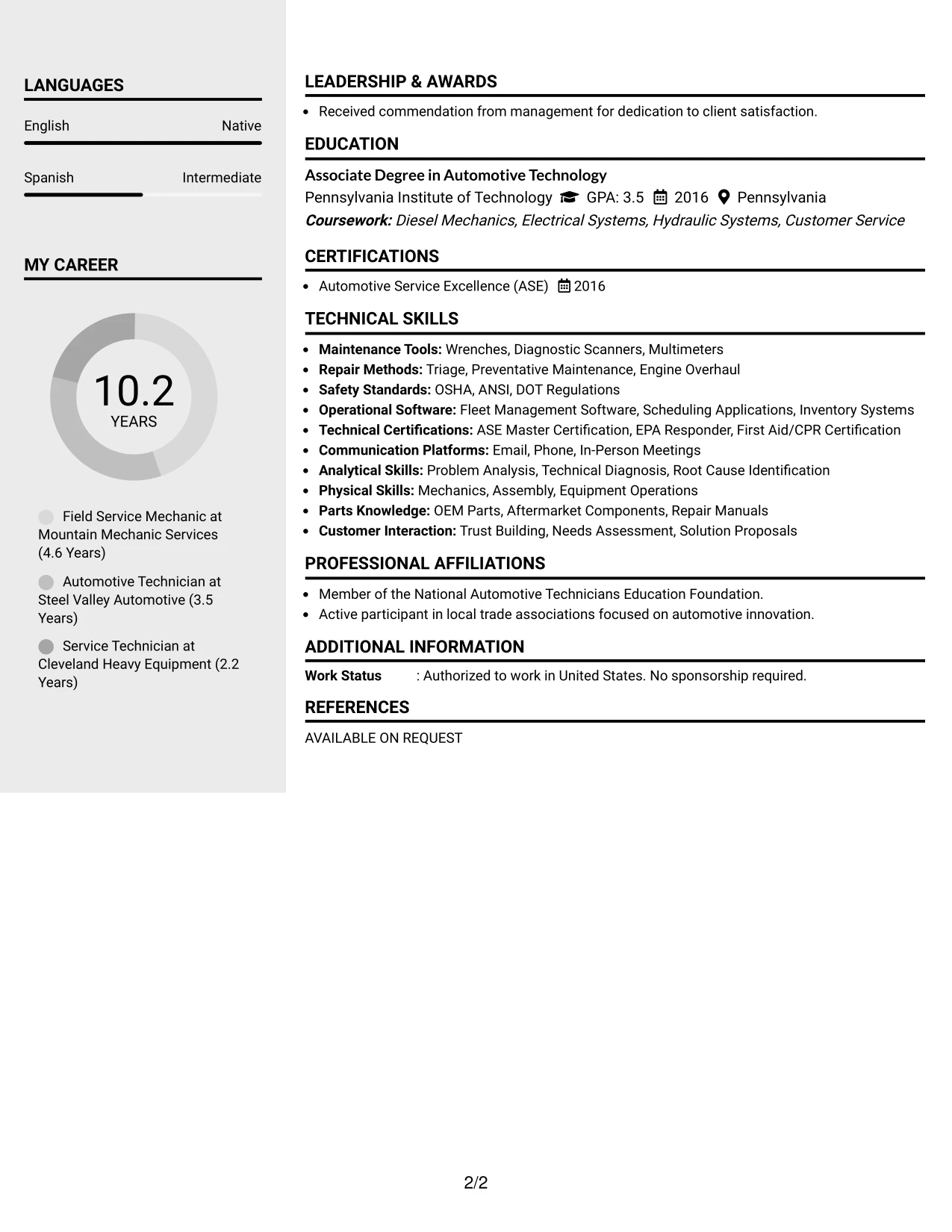 Resume Example Page 2