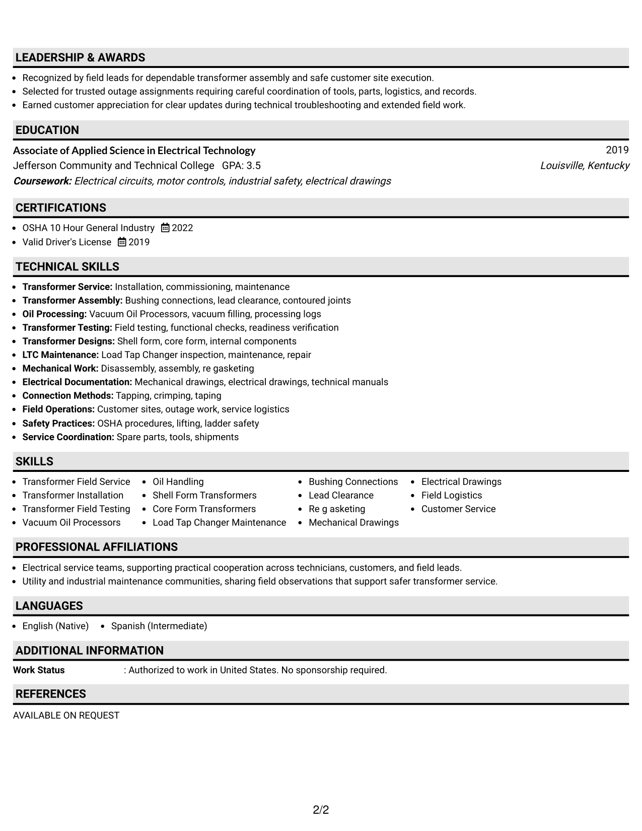 Resume Example Page 2