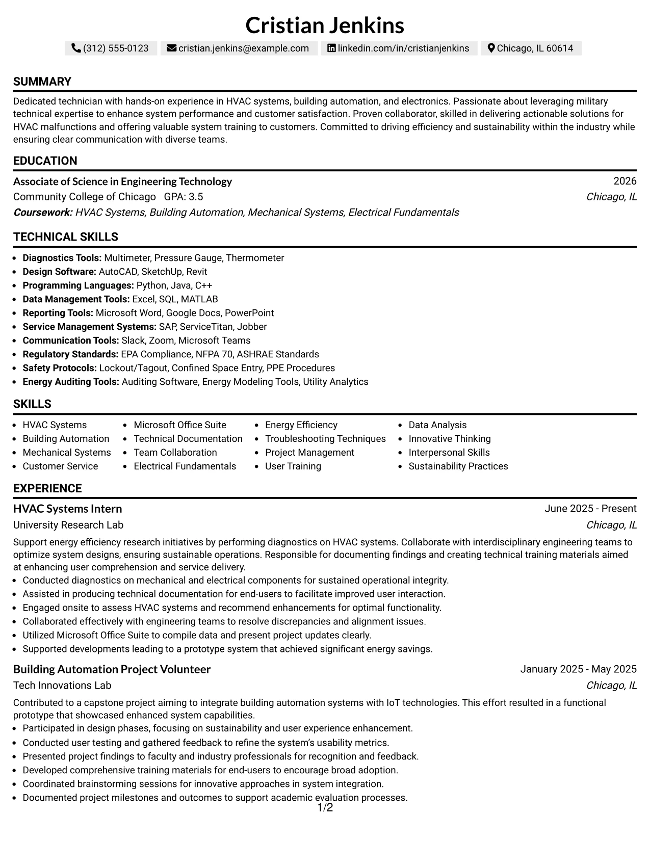 Resume Example Page 1