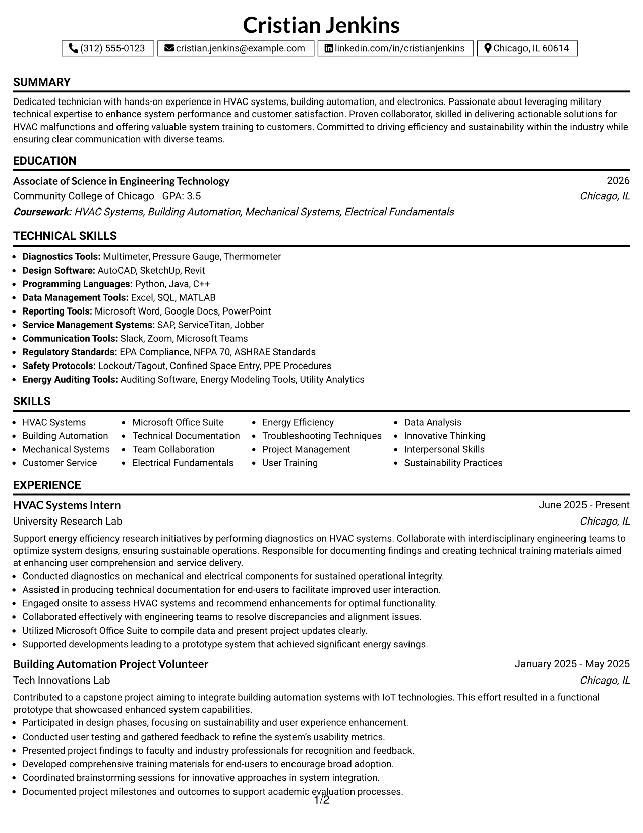 Resume Example Page 1