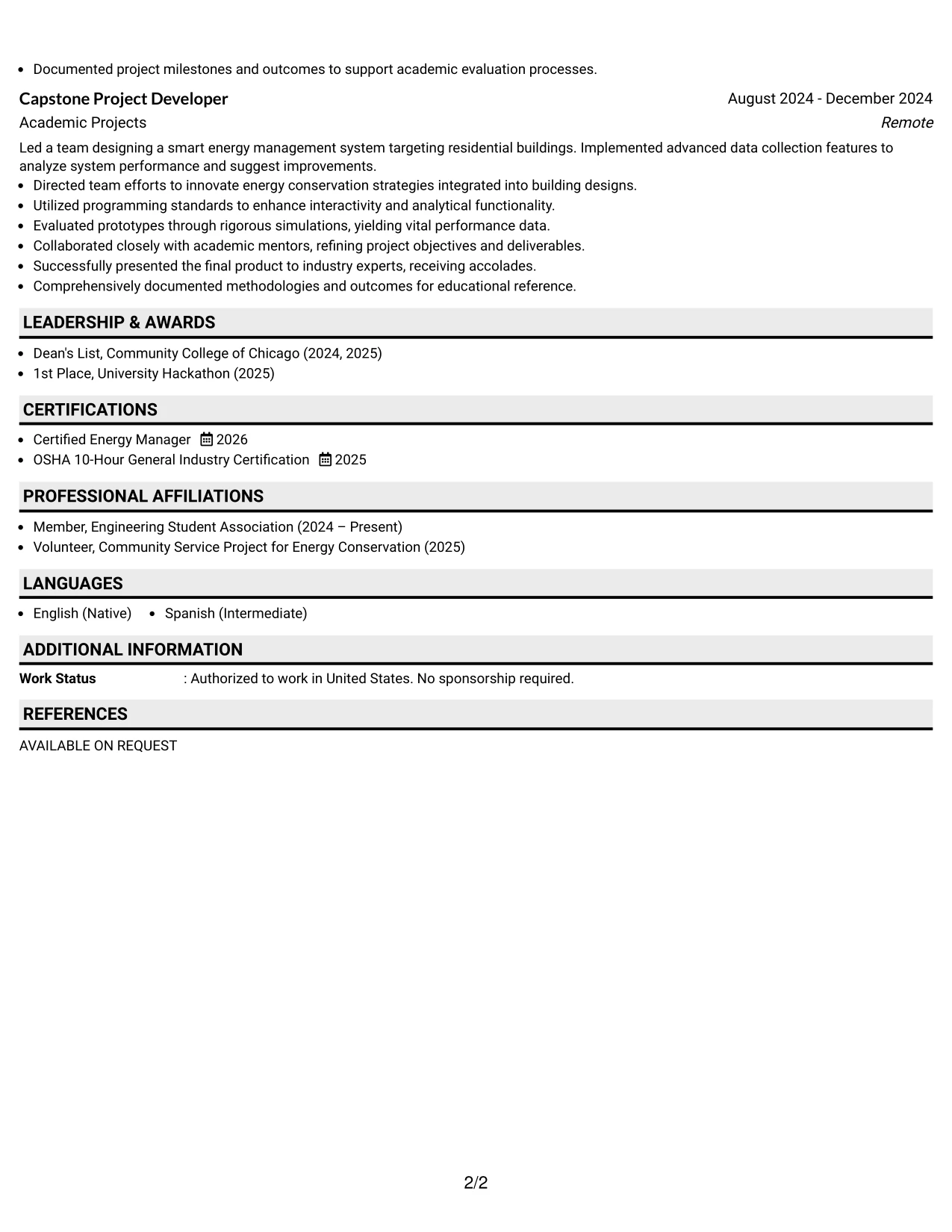 Resume Example Page 2