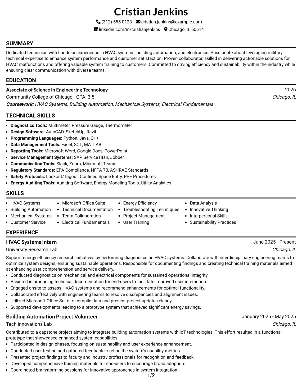 Resume Example Page 1