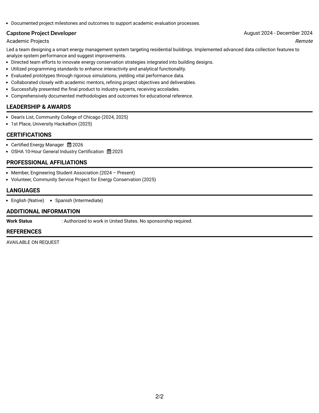 Resume Example Page 2