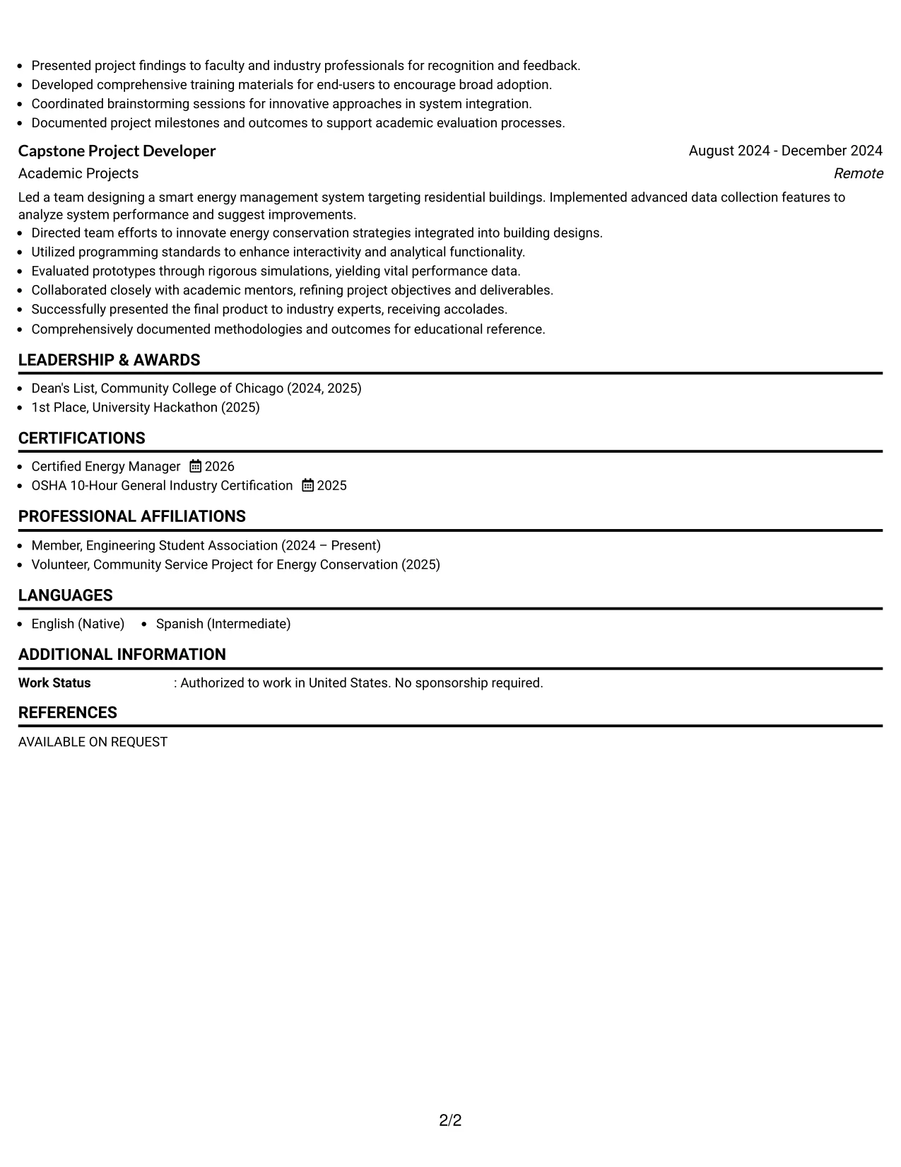 Resume Example Page 2