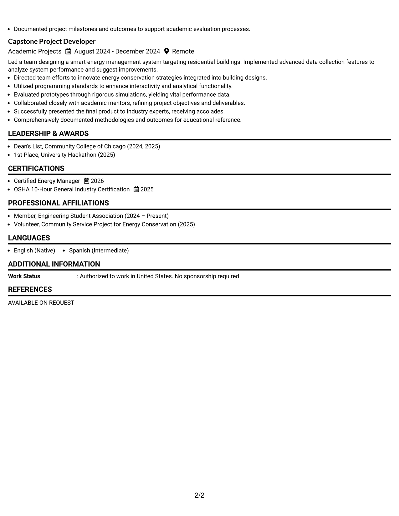 Resume Example Page 2