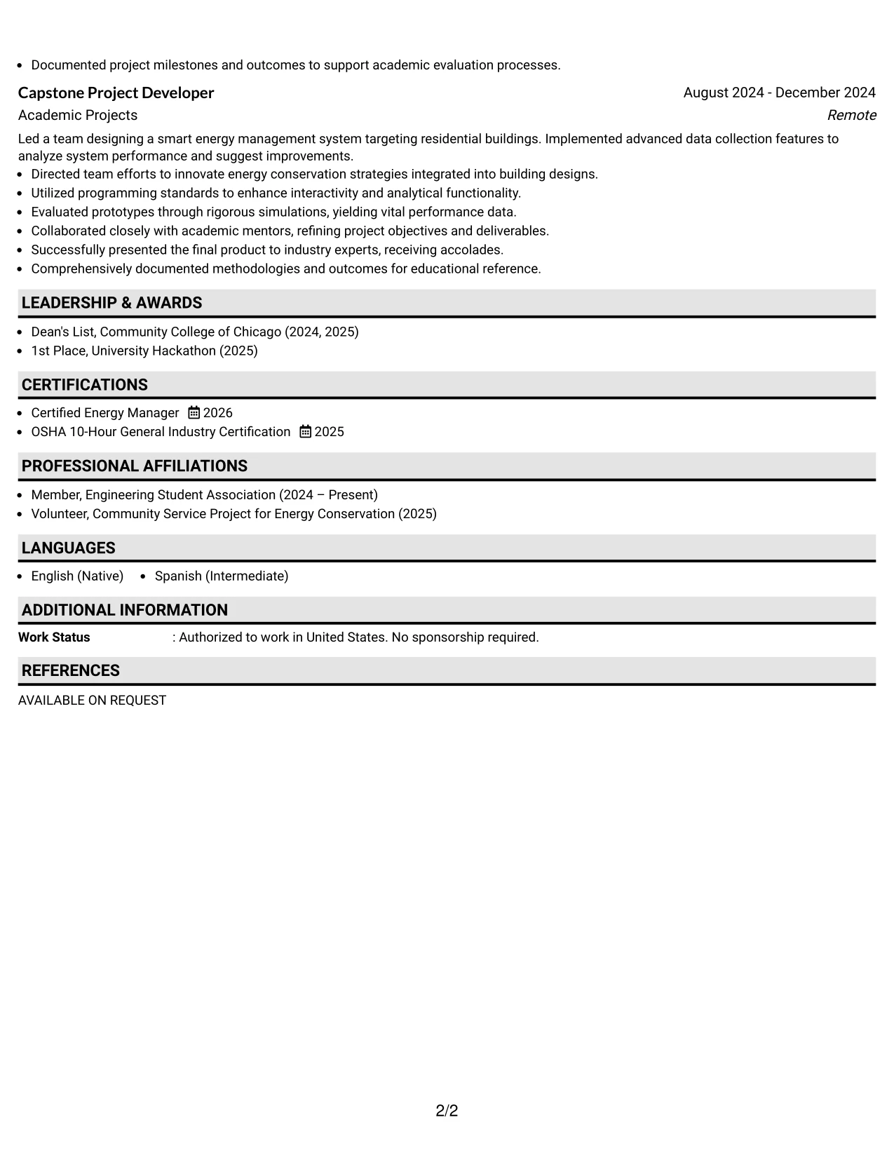 Resume Example Page 2