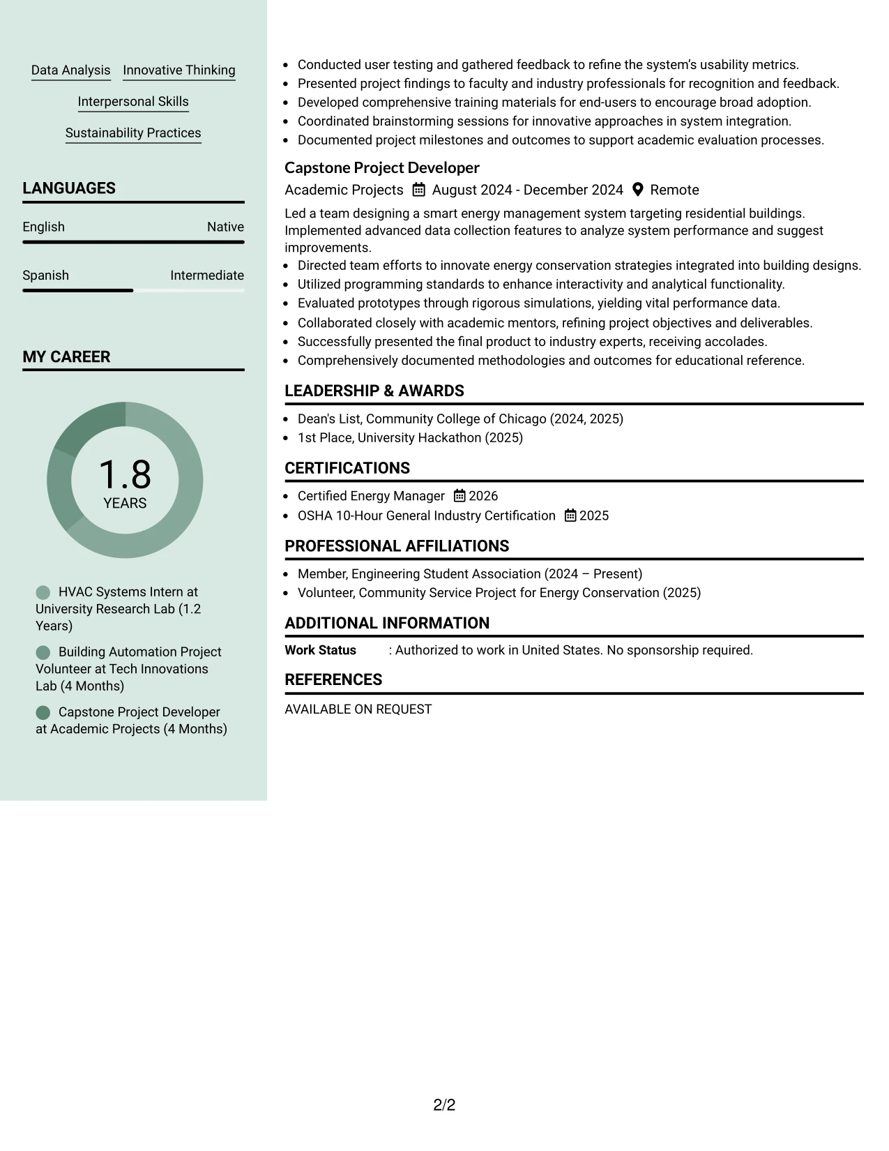 Resume Example Page 2