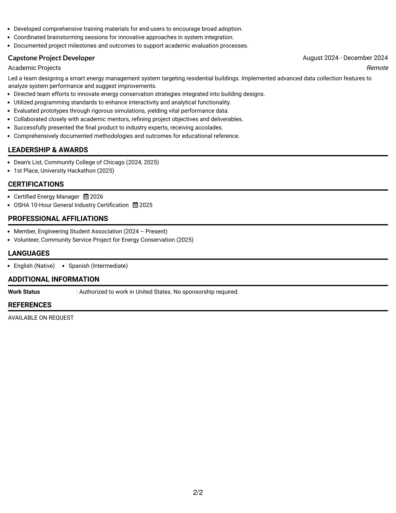 Resume Example Page 2