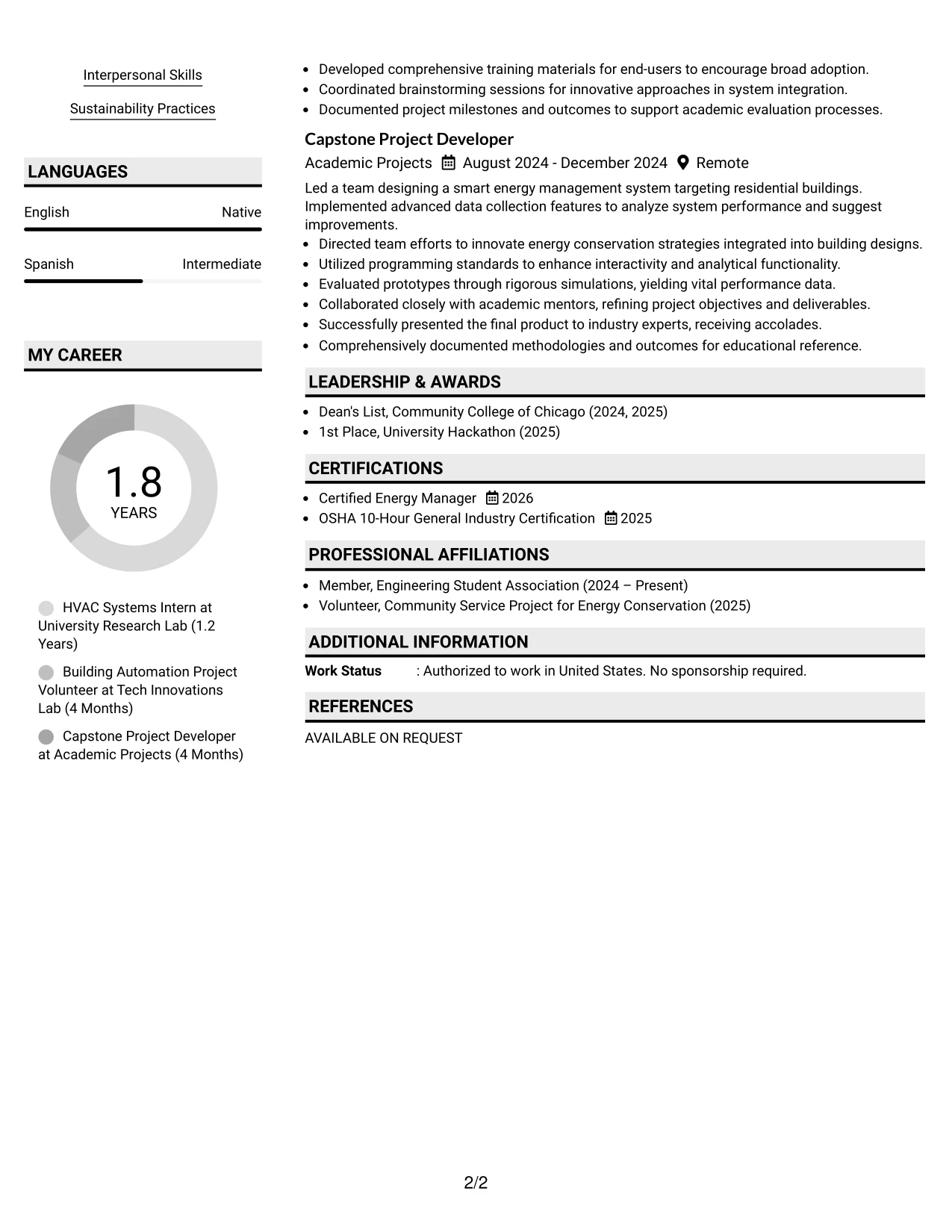 Resume Example Page 2