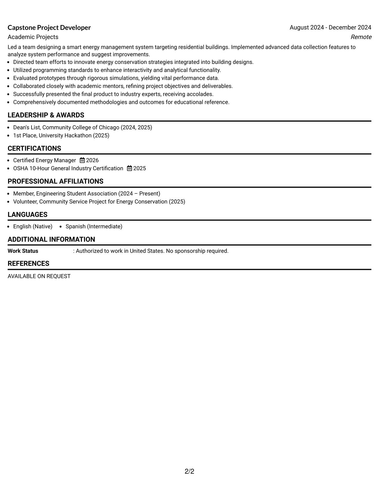 Resume Example Page 2