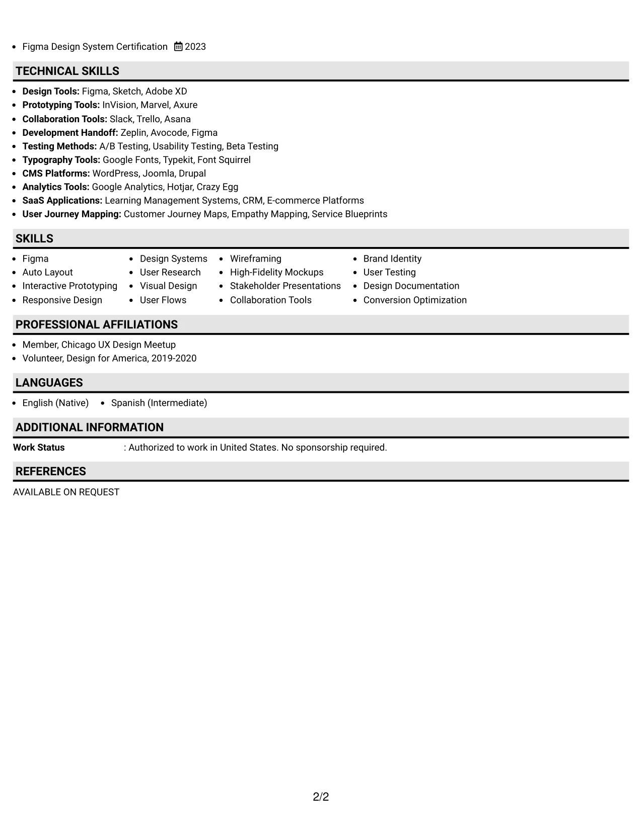 Resume Example Page 2