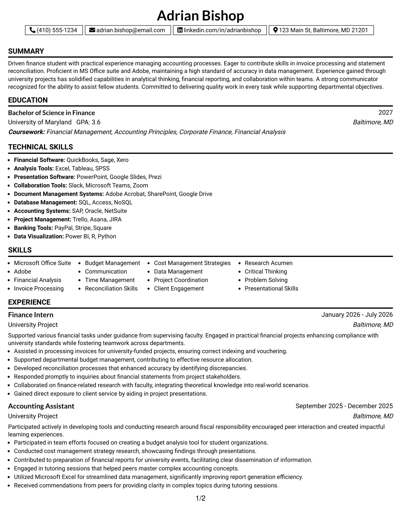 Resume Example Page 1