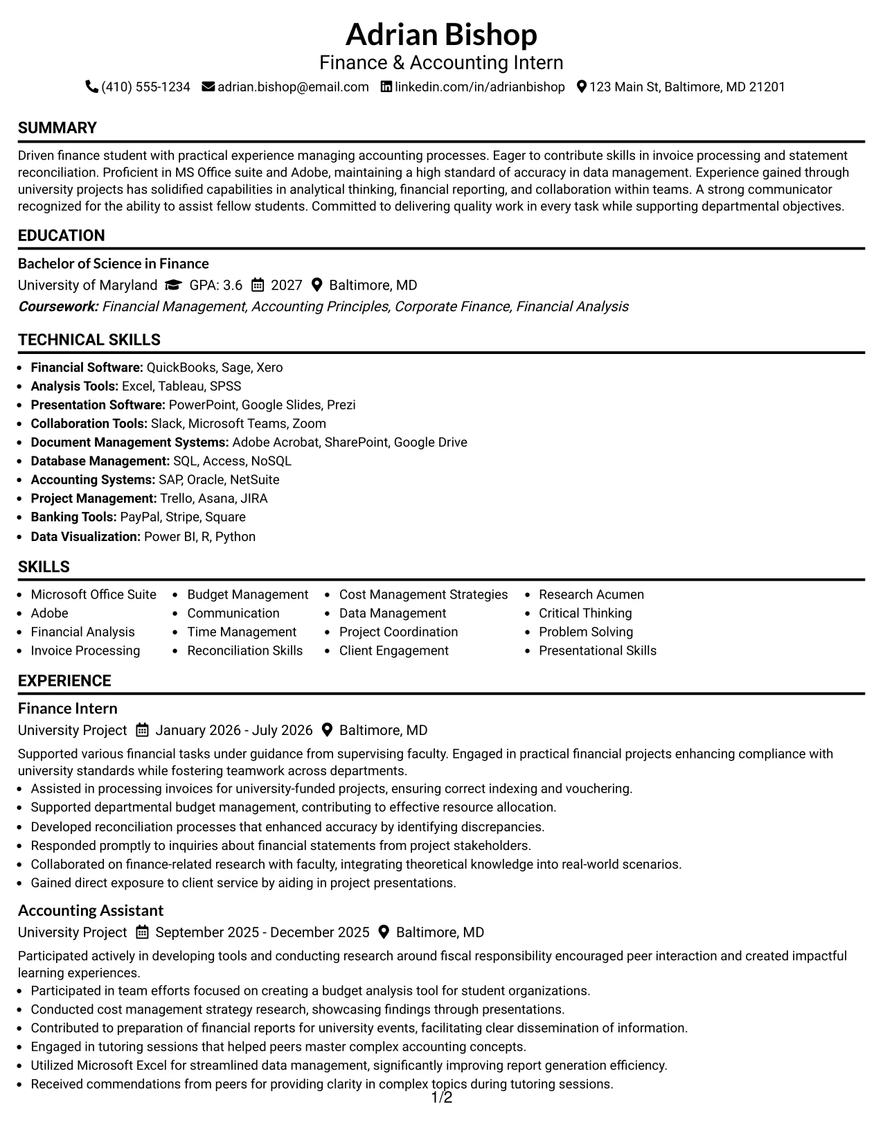 Resume Example Page 1