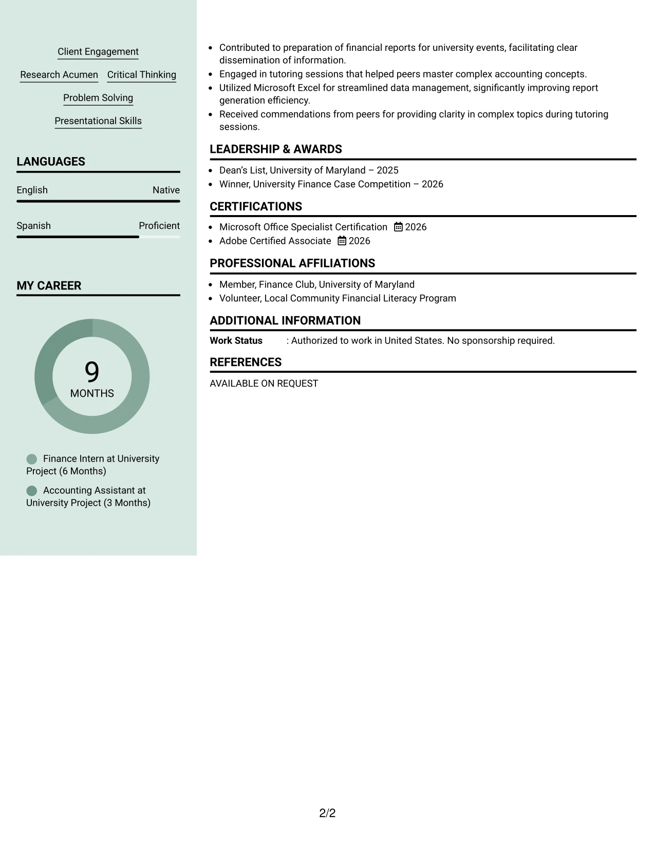 Resume Example Page 2