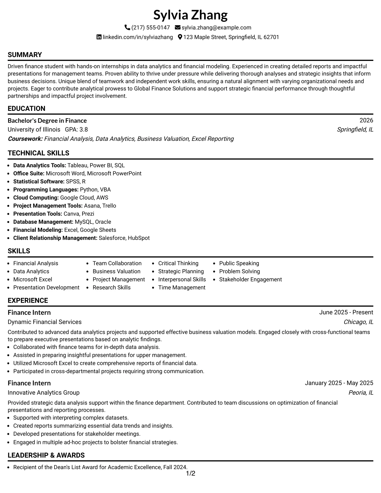 Resume Example Page 1