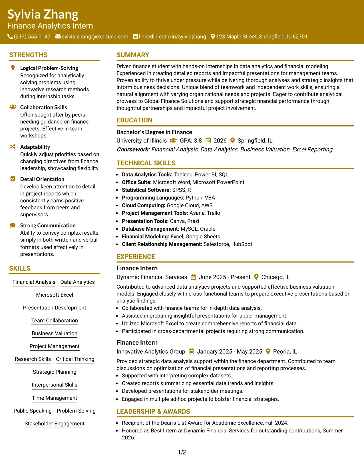 Resume Example Page 1