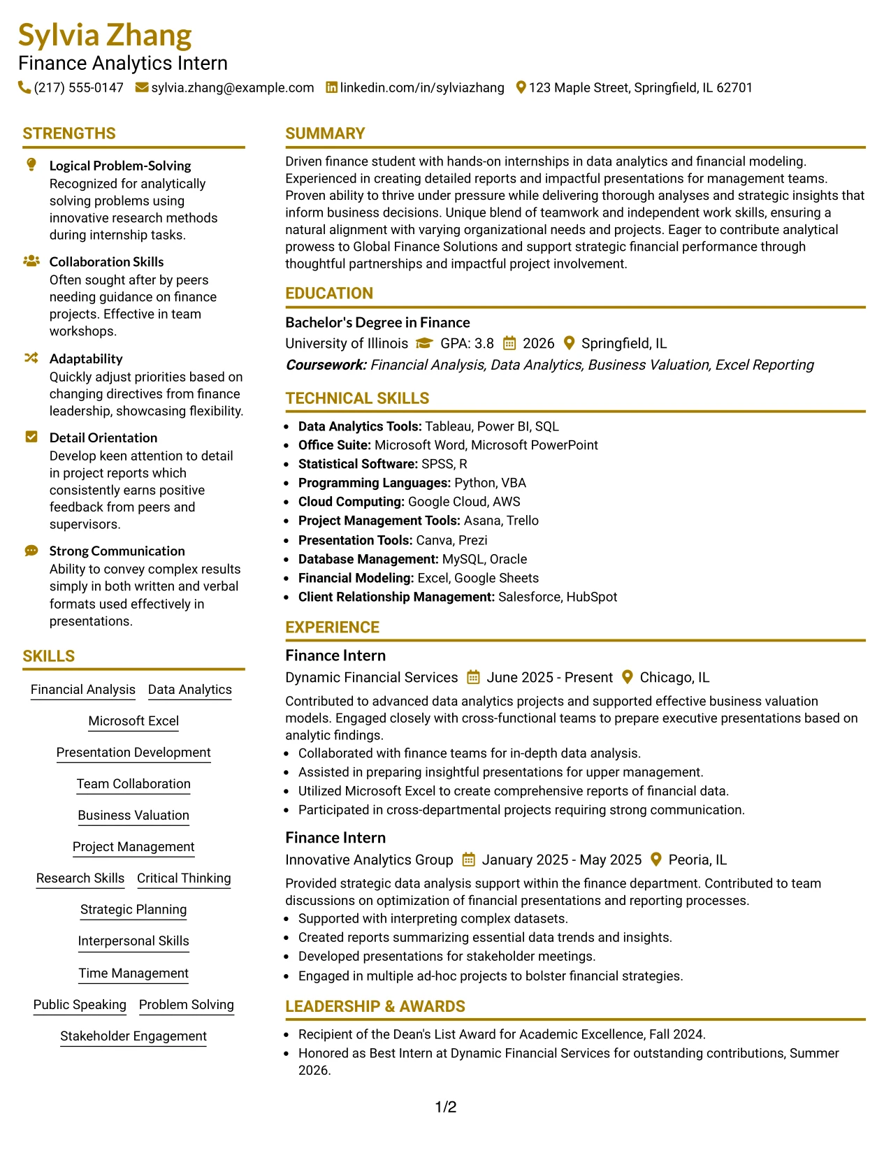 Resume Example Page 1