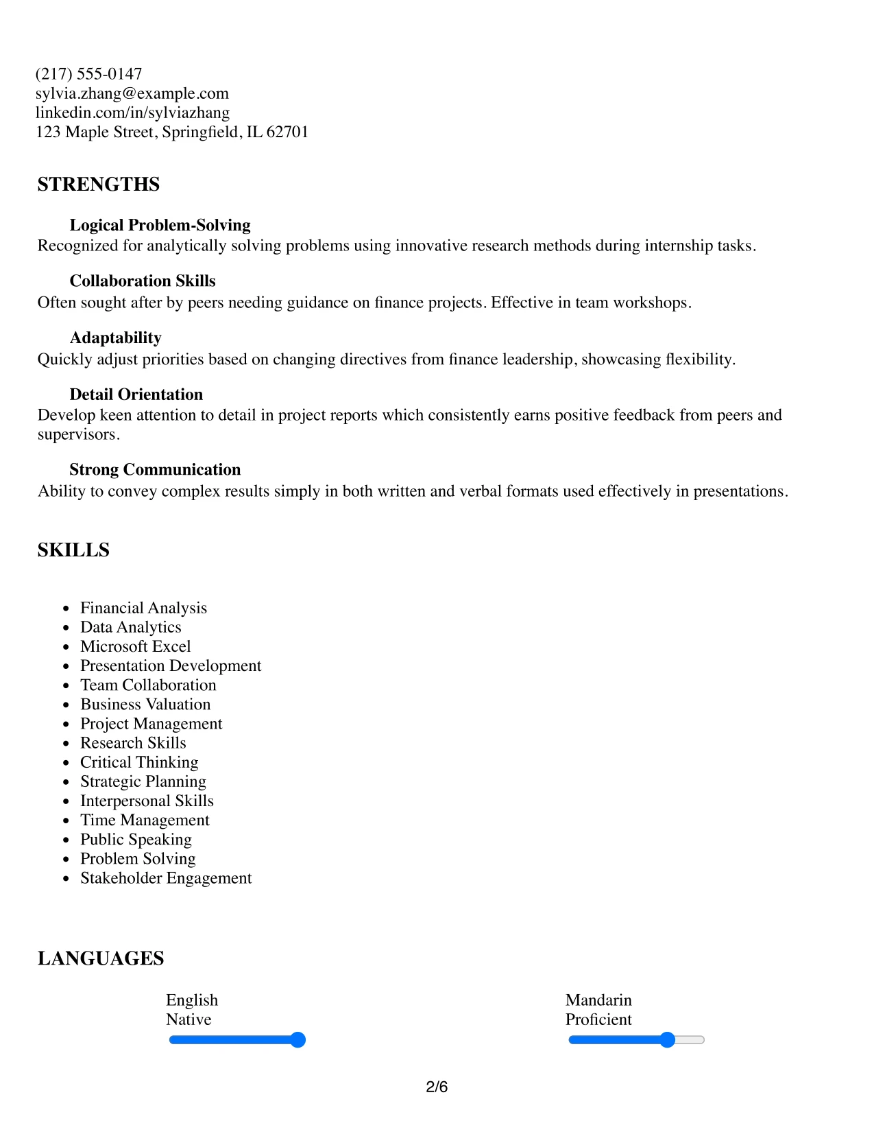 Resume Example Page 2