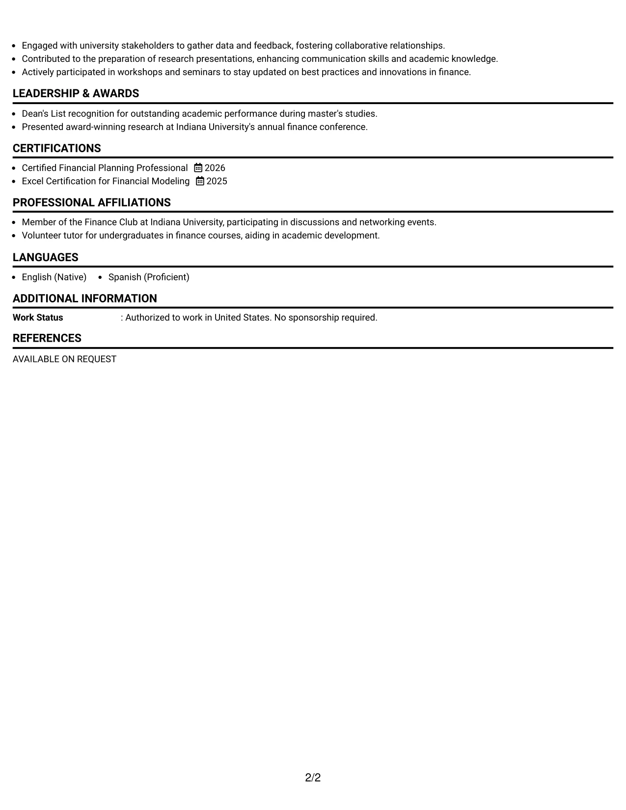 Resume Example Page 2