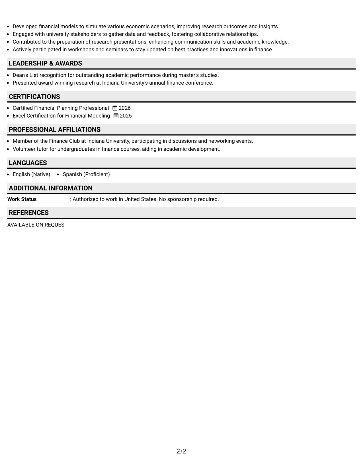 Resume Example Page 2