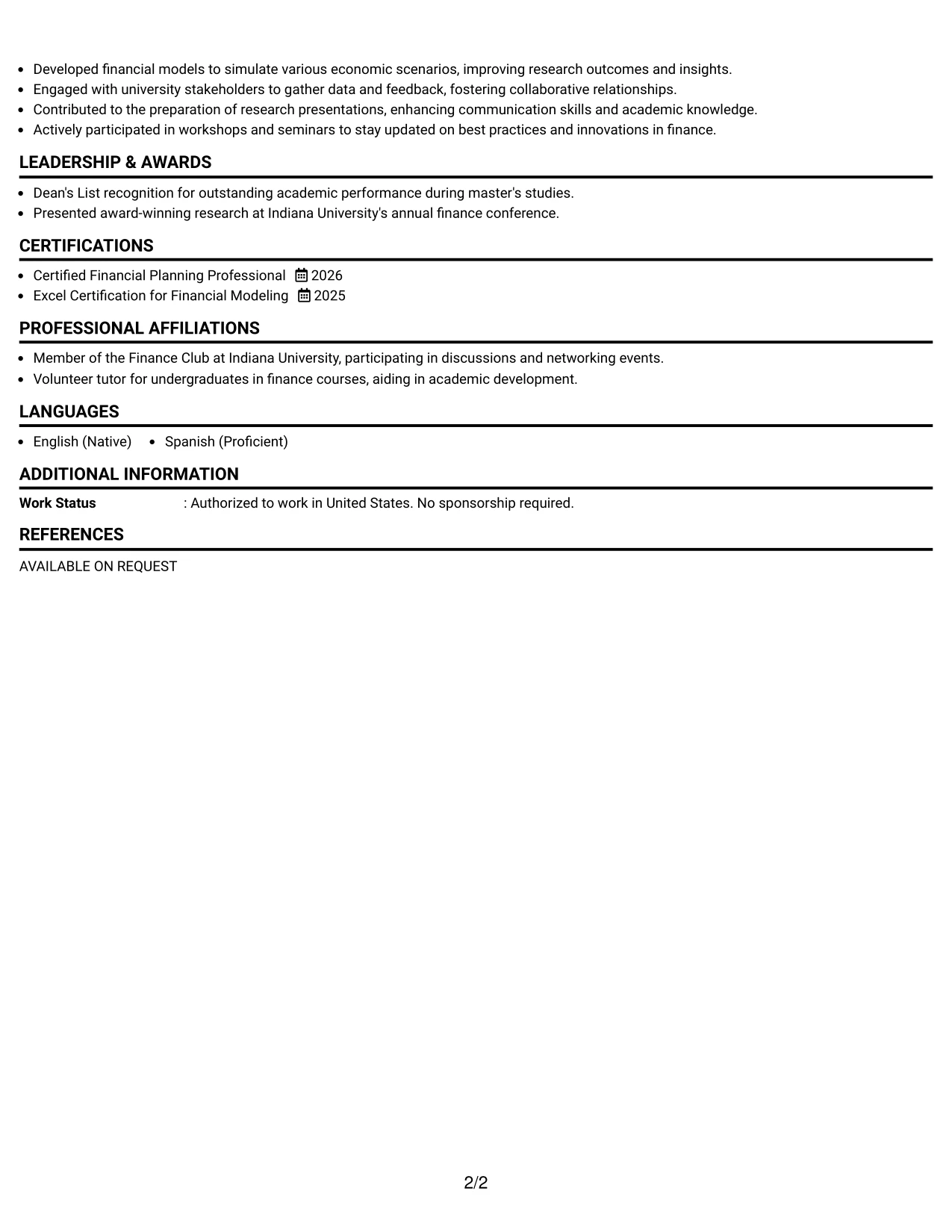 Resume Example Page 2