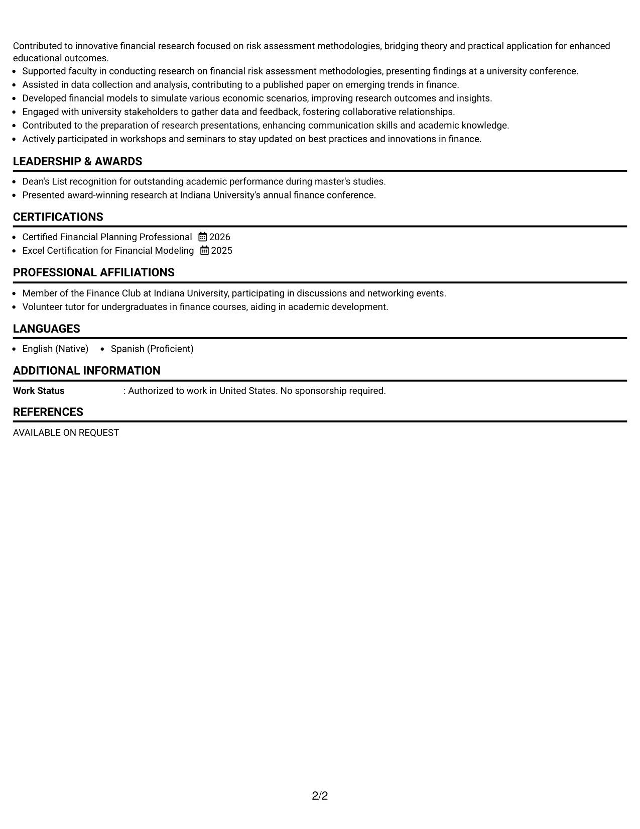 Resume Example Page 2