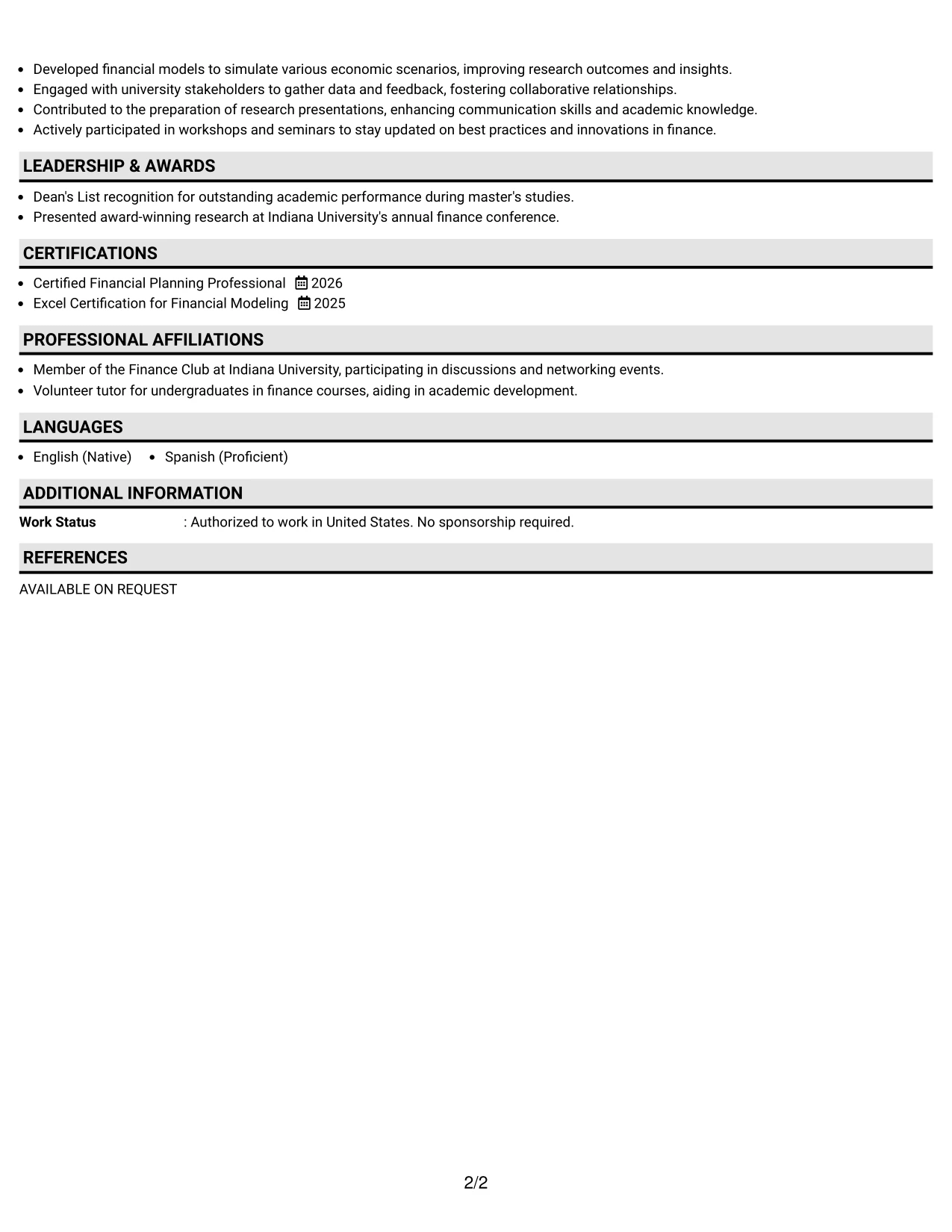 Resume Example Page 2