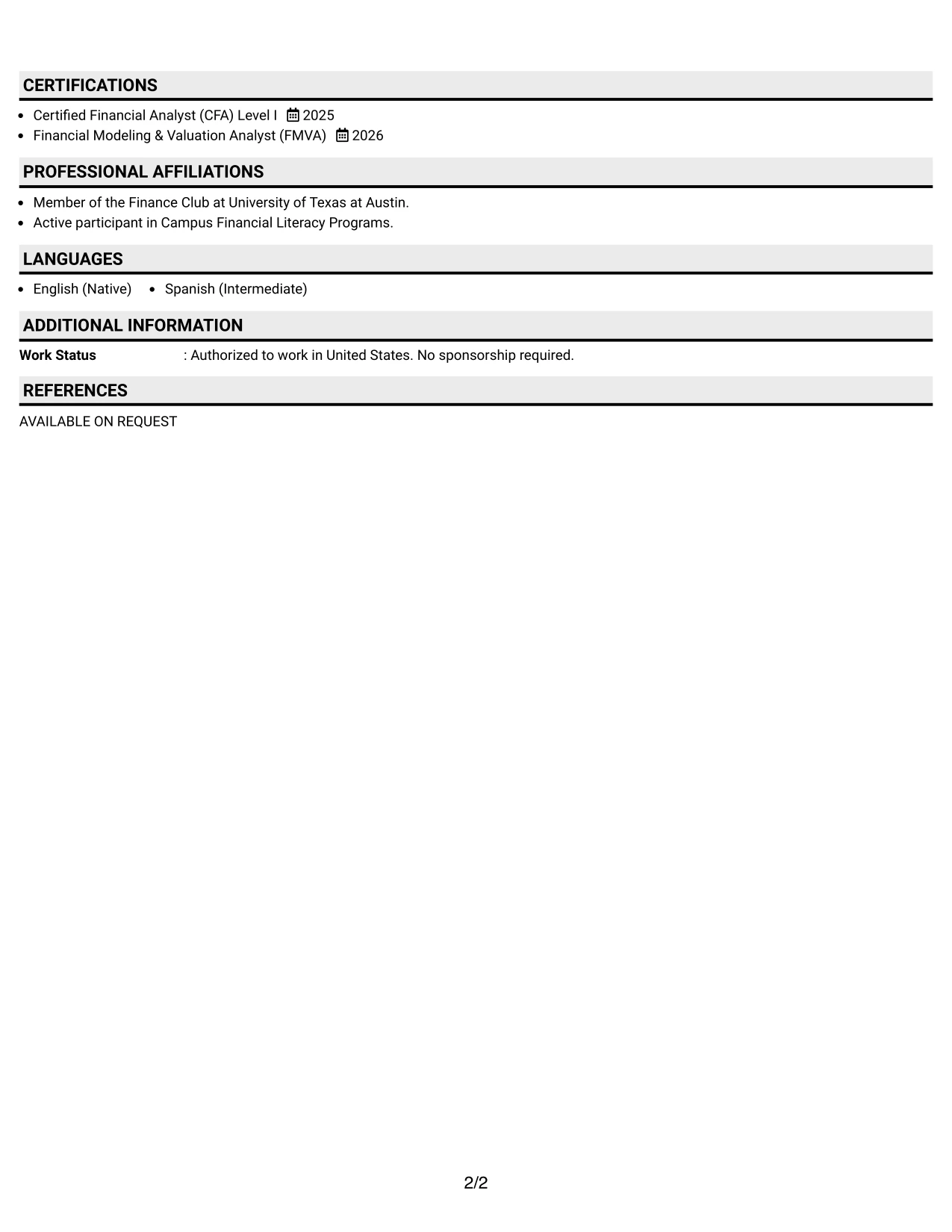 Resume Example Page 2