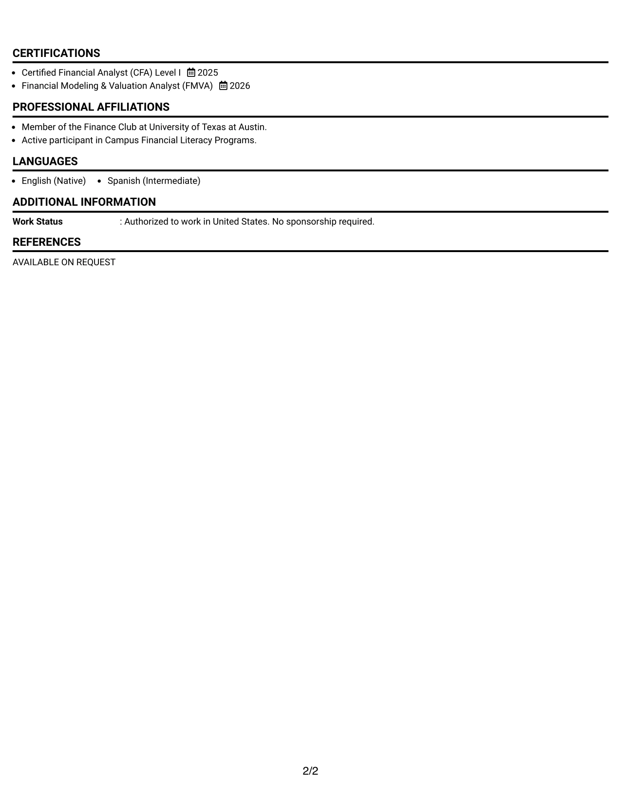 Resume Example Page 2