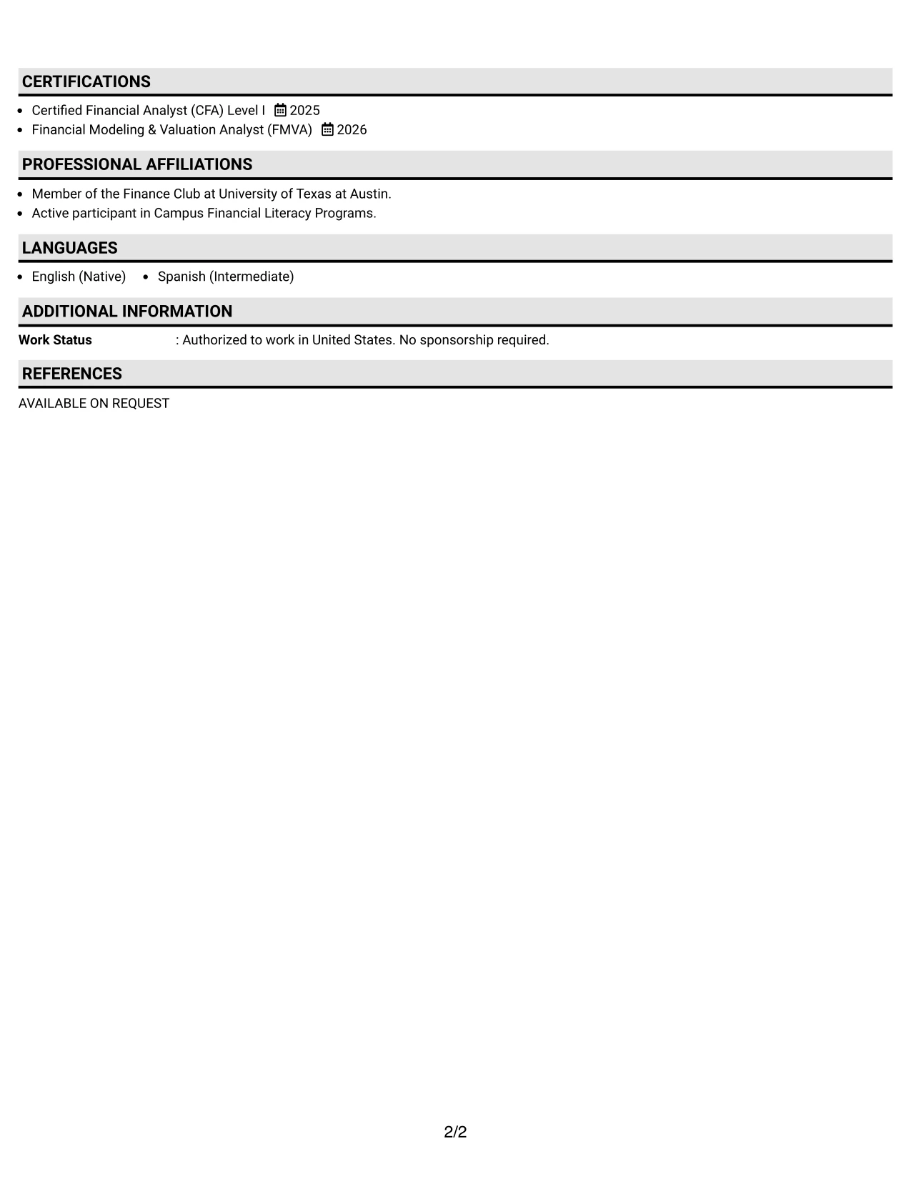 Resume Example Page 2
