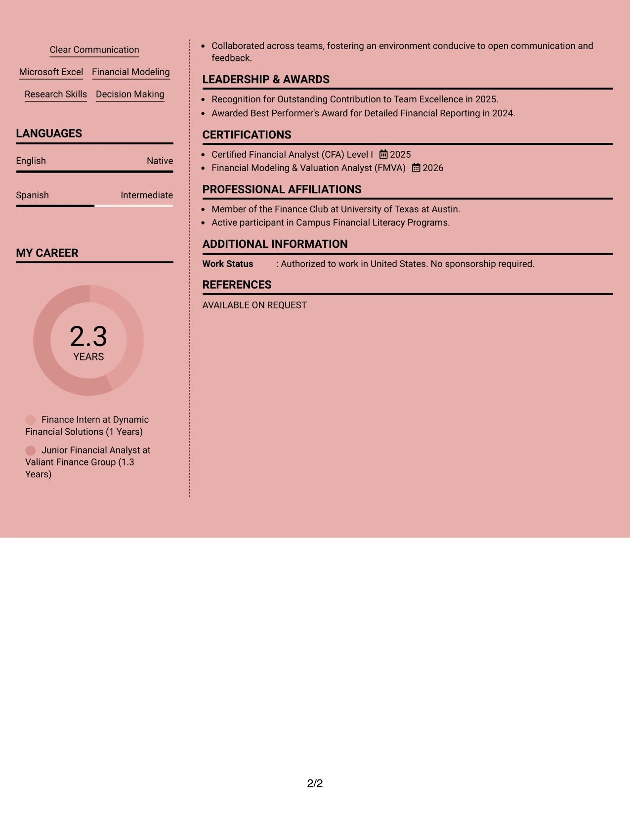 Resume Example Page 2