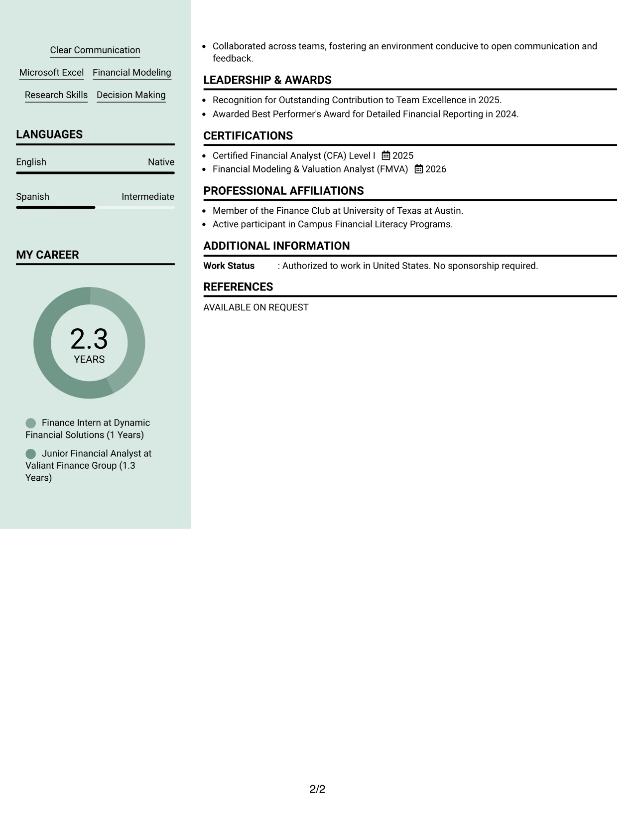 Resume Example Page 2