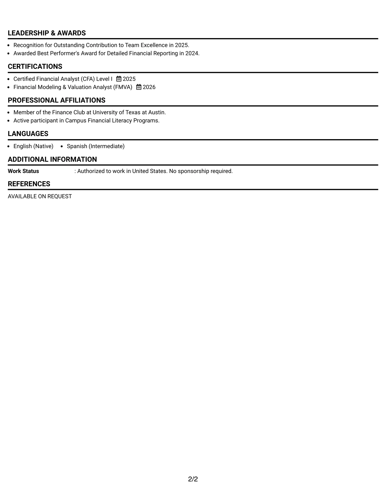 Resume Example Page 2