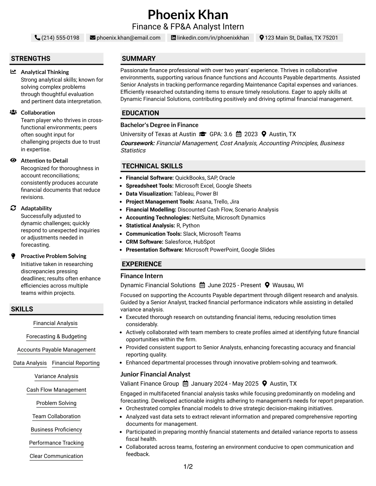 Resume Example Page 1