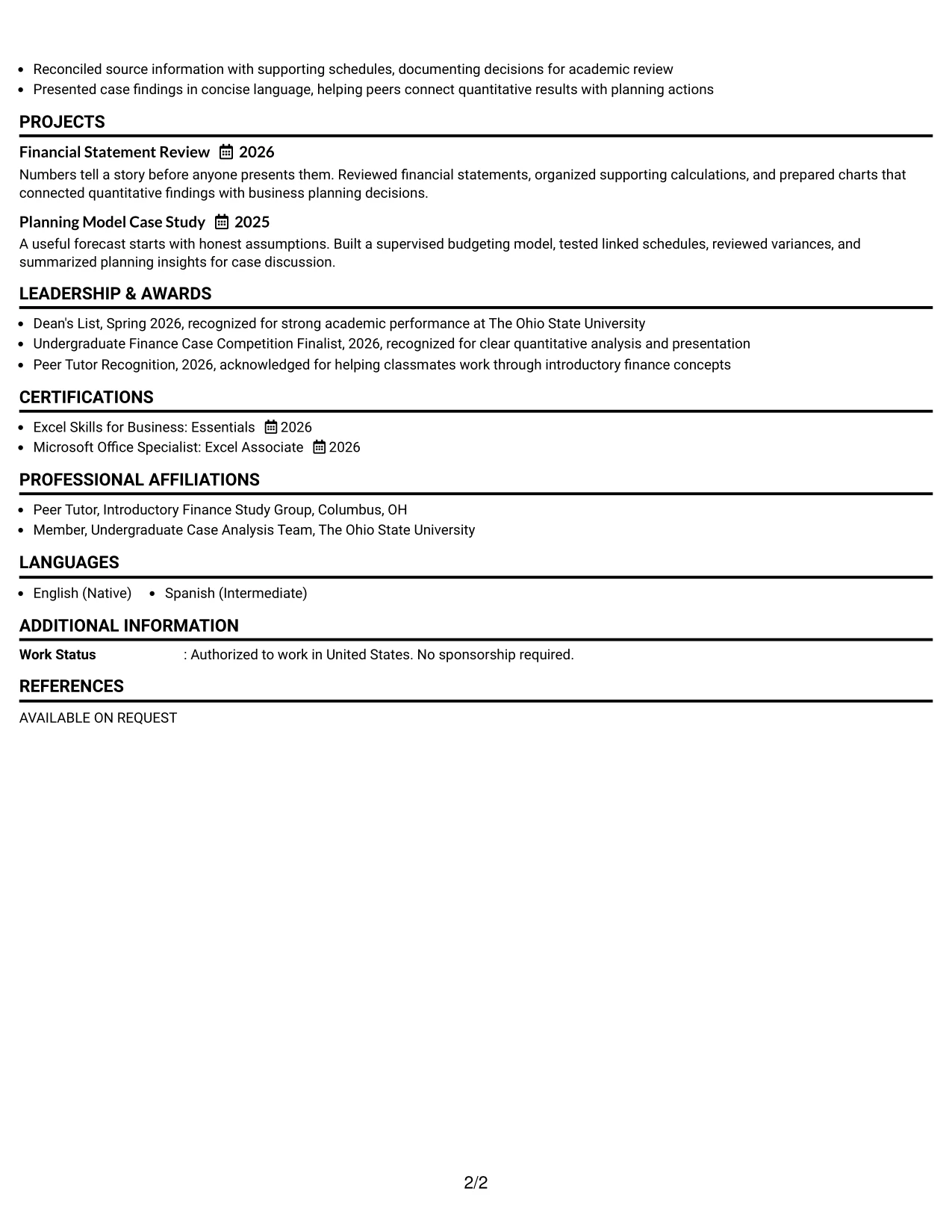 Resume Example Page 2