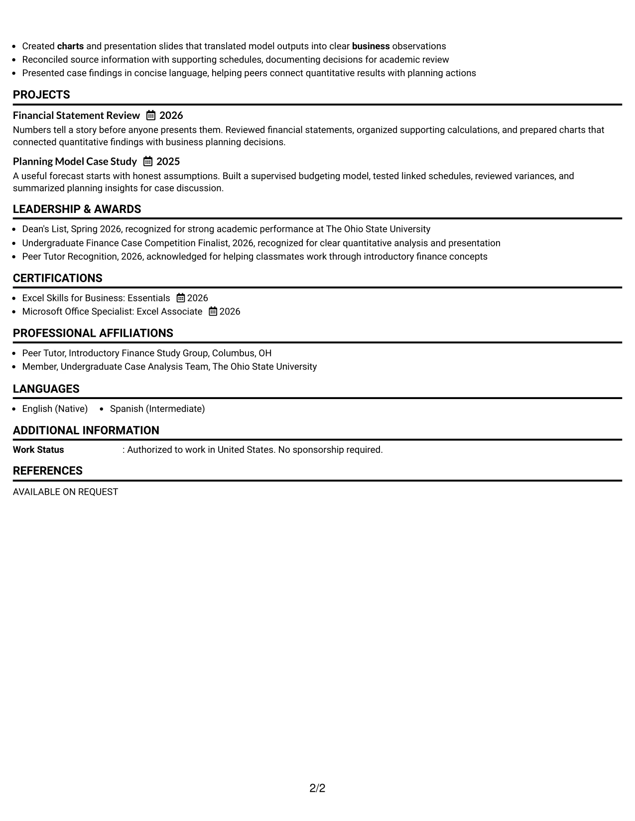 Resume Example Page 2